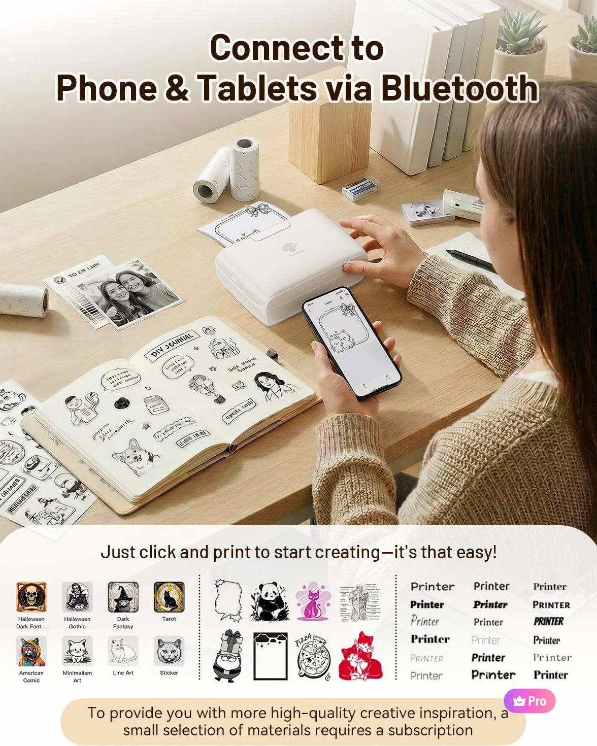 Phomemo M04S Mini Drucker, 110mm Sticker Drucker Etikettendrucker, 300 DPI Tragbarer Thermodrucker Kompatibel mit iOS & Android, für Journaling Zubehör, ersandetiketten,Dokumente,Fotos,Studiennotizen
