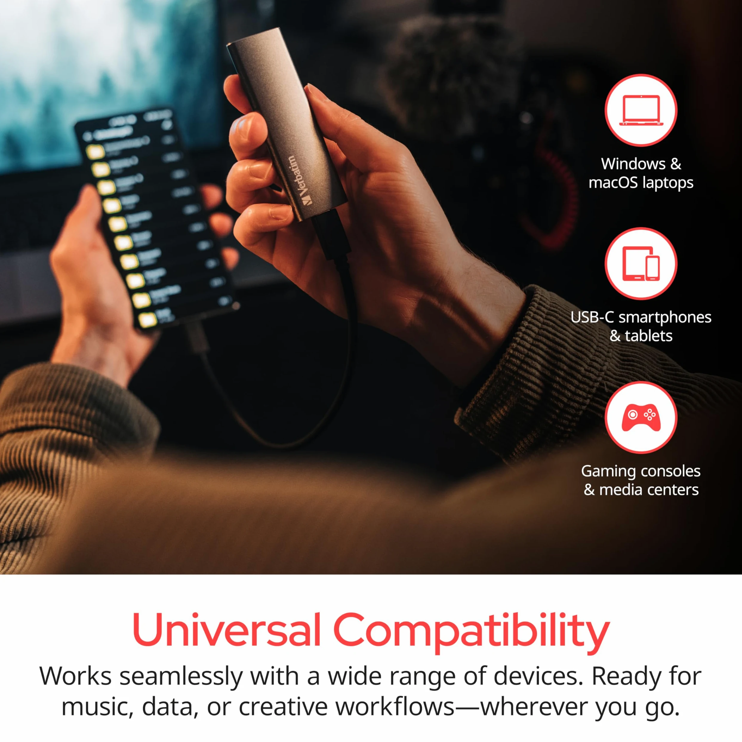 Verbatim Vx500, externe SSD-Festplatte, 480 GB, USB 3.1 Gen 2-Controller, 500 MB/s Lesegeschwindigkeit inkl. USB-C- und USB A-Kabel, Store n Go - spacegrau