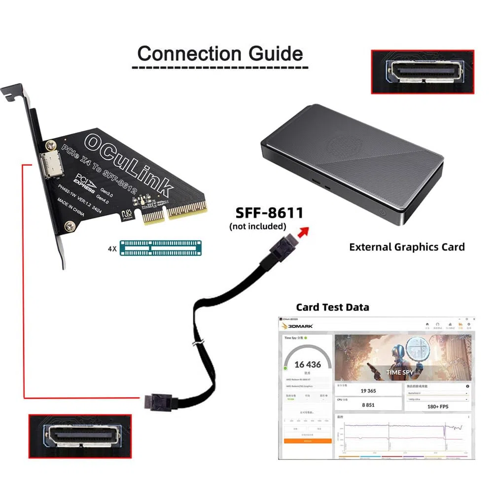 Adapter PCI-Express 4.0 PCIE 16x abnehmbar auf Vier Oculink SFF-8612 SFF-8611 Externe VROC Raid0 Adapter für U.2 SSD eGPU Externe Grafikkarte Dock