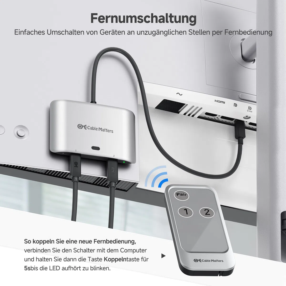 Cable Matters 20G USB C Switch für 2 Computer, 140W PD, bis zu 8K@30Hz unter Windows, 4K@60Hz unter macOS, Nutzung eines Thunderbolt 4 Monitors/Docks (Nicht für Docks mit angeschlossenem Kabel)
