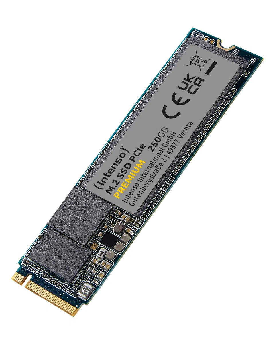 Intenso 250GB M.2 SSD PCIe Premium, bis zu 2100 MB/s, (PCI Express Gen.3x4 NVMe 1.3, Solid State Drive)