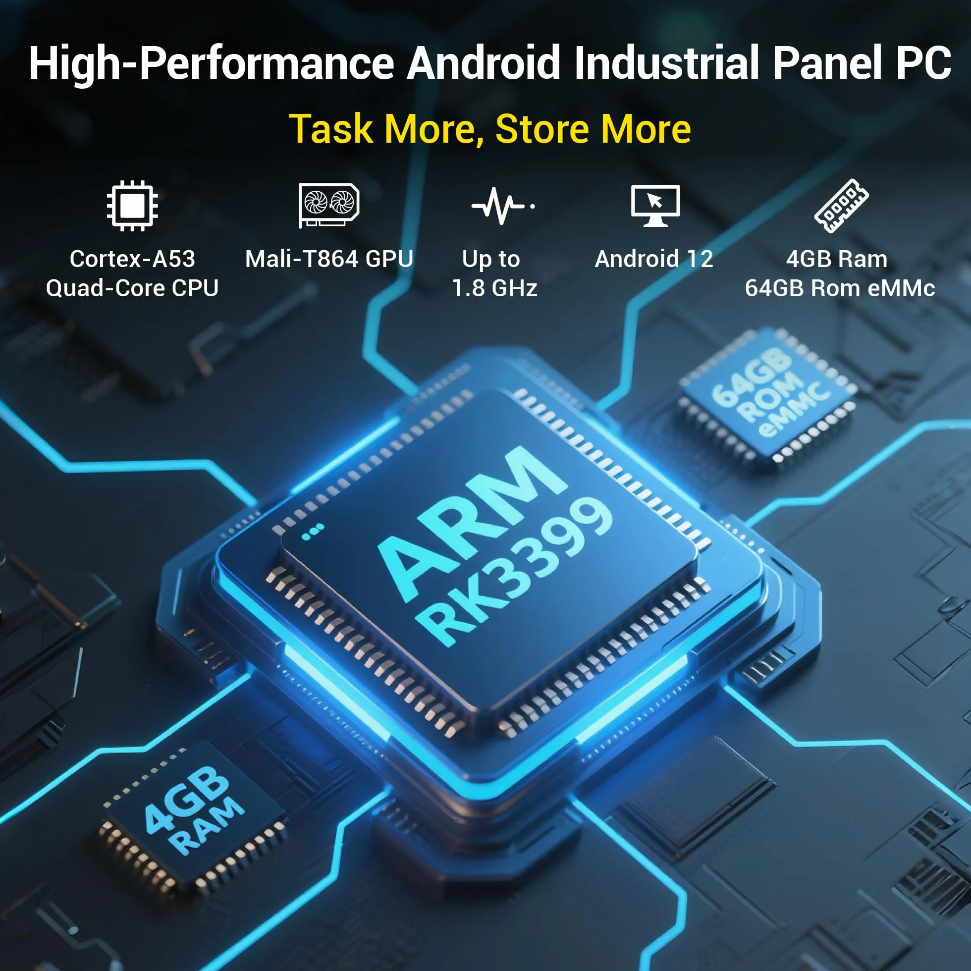 Industrie Panel PC-HEIGAOLAPC Industrie Touch Panel 15.6 Zoll, PC-panel All in One RK3399 4GB RAM 64GB ROM, Android 12 Tablet Computer Touchscreen 1920*1080 IPS, HDMI2,0, Type-C, 2 x USB Type A, RJ45