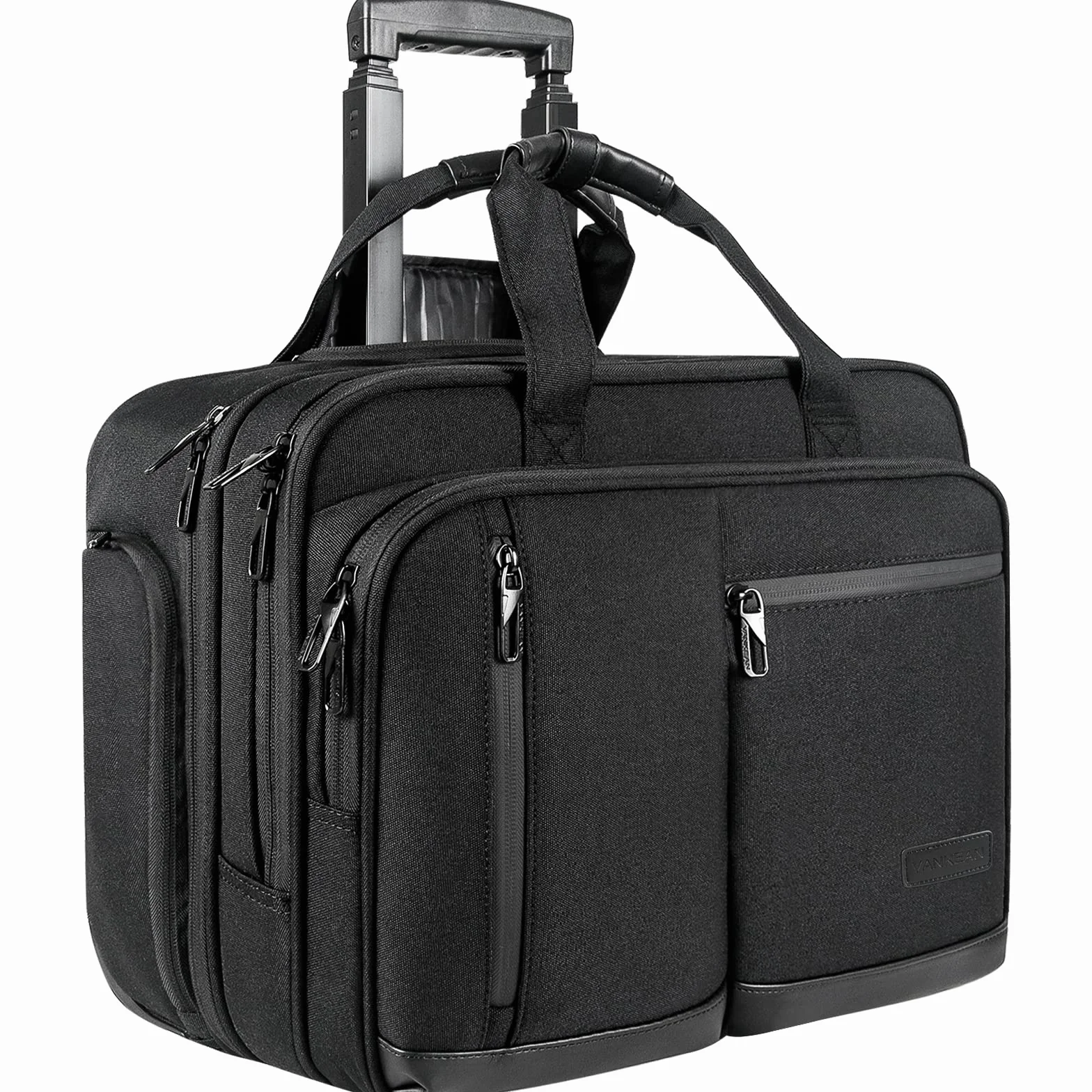 VANKEAN 17.3'' Laptoptasche mit Rollen für Herren, Stylische Handgepäck-Aktentasche Laptoptasche wasserdichte mit Rollen für die Nacht mit RFID-Taschen für Reisen/Arbeit/Schule-Schwarz