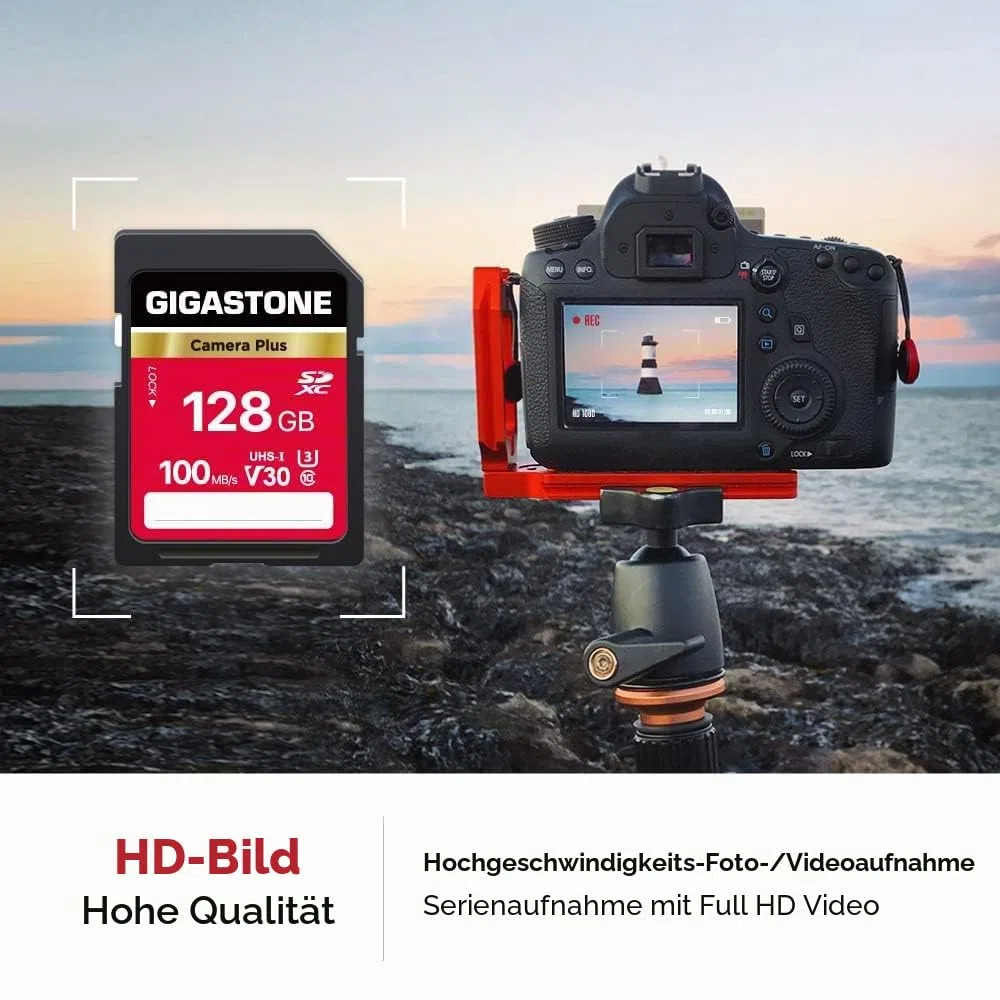 GIGASTONE 128GB SDXC Speicherkarte 2er-Pack, Kamera Plus, bis zu 100 MB/s, für Videoaufnahmen mit Digitalkameras von Canon Olympus, V30 UHS-I U3 Klasse 10