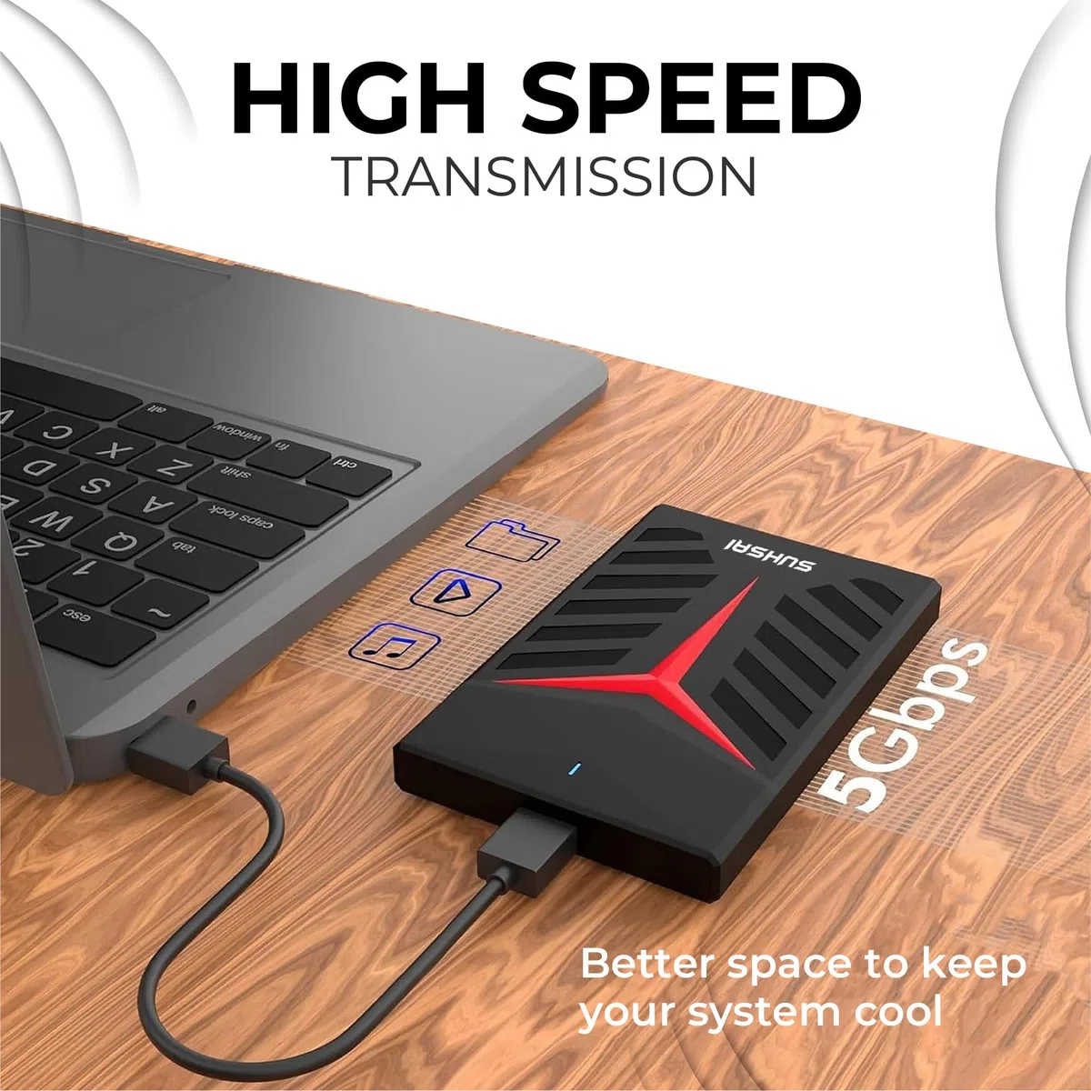 Storite SUHSAI Externe Festplatte 1TB, USB 3.0 Tragbare HDD 2,5 Zoll, Datensicherung und Speicher für Gaming, Laptop, PC, Mac, Desktop, Plug-and-Play, Schwarz