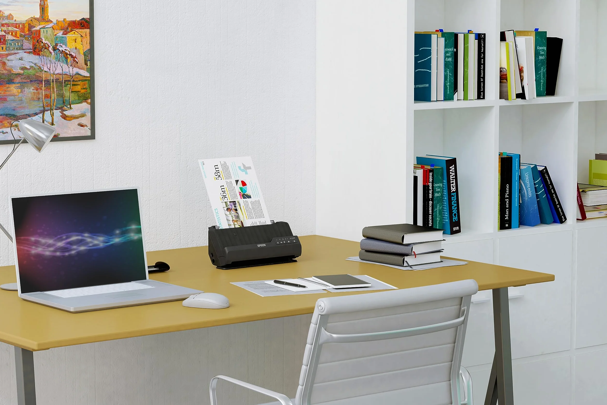 Epson Wi-Fi Scanner ES-C320W, kompakter A4 Business Scanner mit geringem Stromverbrauch, Duplex-Einzugscanner mit vielseitiger Medienverarbeitung, schwarz