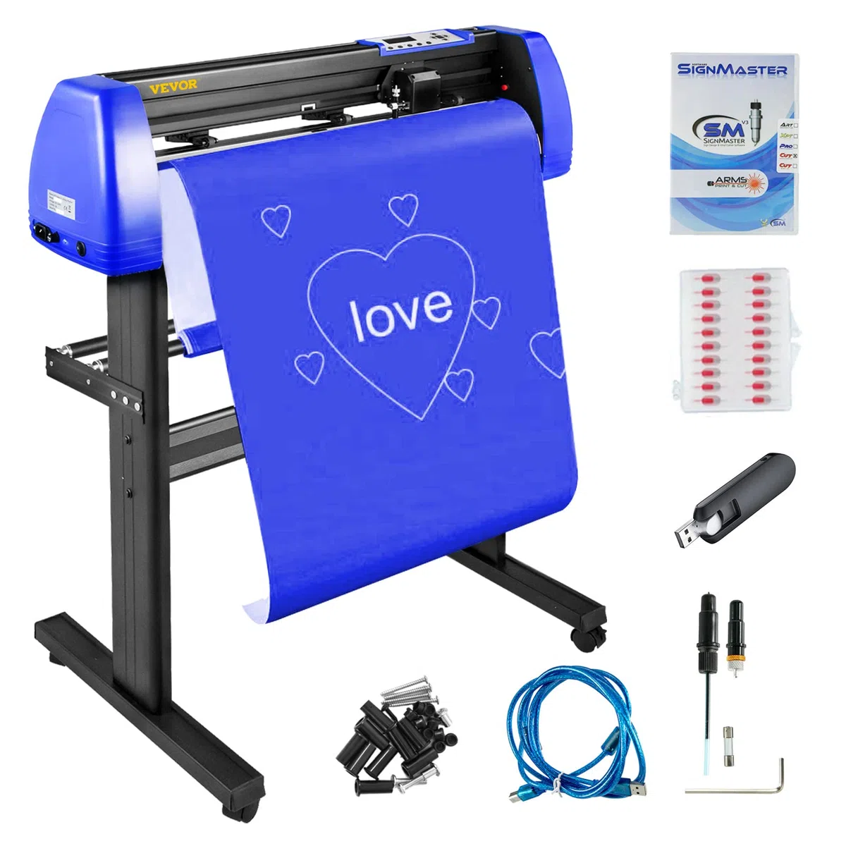 VEVOR 720mm Vinyl Schneidplotter Profi Plotter Schwarz und Blau Vinylschneider 20 Klingen Plotter Drucker Viny Folienplotter mit Signmaster Software Cutter Plotter für Schilder Papierzufuhr