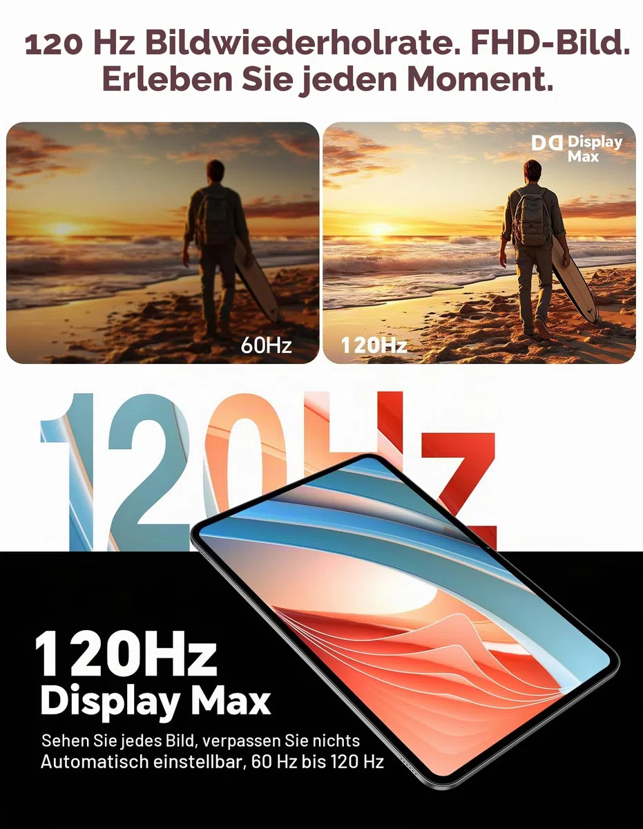 TECLAST Tablet 13.4 Zoll 120Hz Display, Android 16 Gaming Tablets T65, 4G LTE Dual SIM, 26GB RAM+128GB ROM(4TB TF), Widevine L1/13MP/GPS, Gemini AI Tablets mit USBC Anschluss für Streaming, Filme