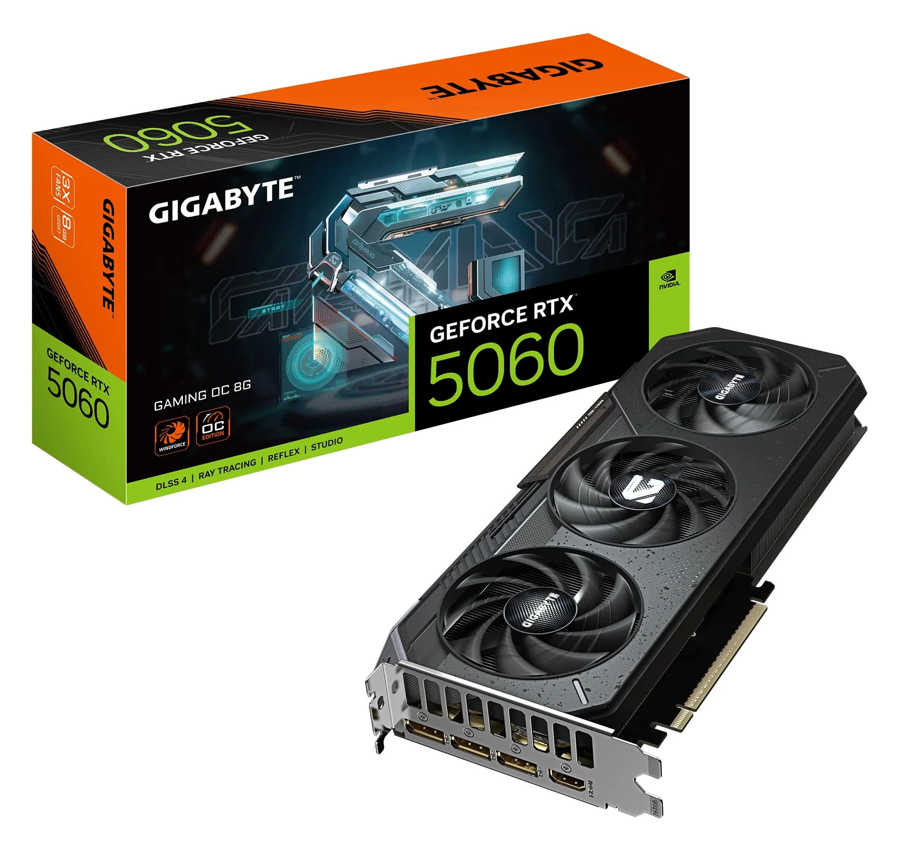 Gigabyte GeForce RTX 5060 Gaming OC 8G Grafikkarte - 8GB GDDR7, 128bit, PCI-E 5.0, 2595 MHz Kerntakt, 3 x DisplayPort, 1 x HDMI, GV-N5060GAMING OC-8GD