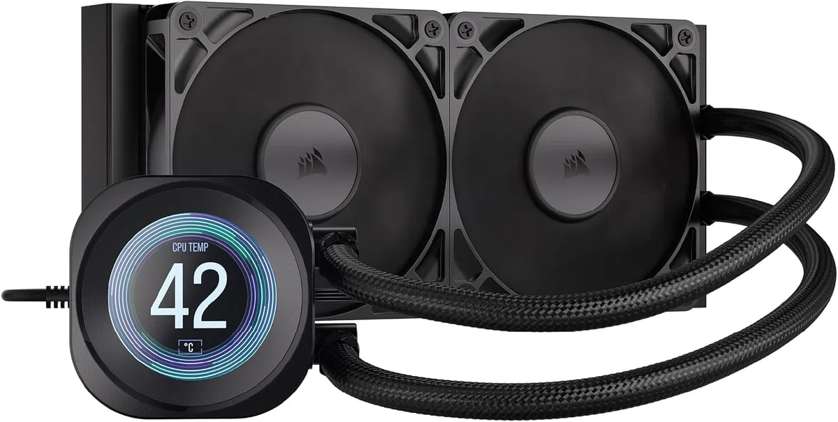 CORSAIR Nautilus 240 RS LCD Flüssig-CPU-Kühler – 2,1-Zoll-IPS LCD-Bildschirm, 240mm AIO, Einfache Daisy-Chain-Verbindungen, Intel LGA 1851/1700, AMD AM5/AM4 – Enthält 2X RS120-Lüfter – Schwarz