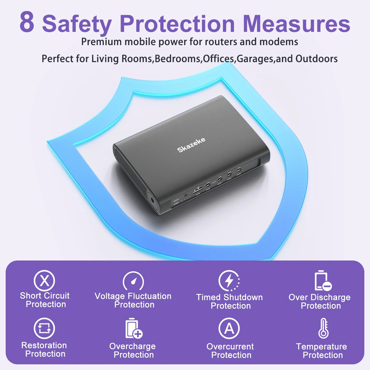 Mini USV,Skazeke 15000mAh Mini UPS mit 5 Ausgängen DC 5V/9V/12V/2A,USB 5V/2A, unterbrechungsfreie WLAN-Stromversorgung für Router/Modem/IP-Kamera/Spectra S2 Milchpumpe und mehr