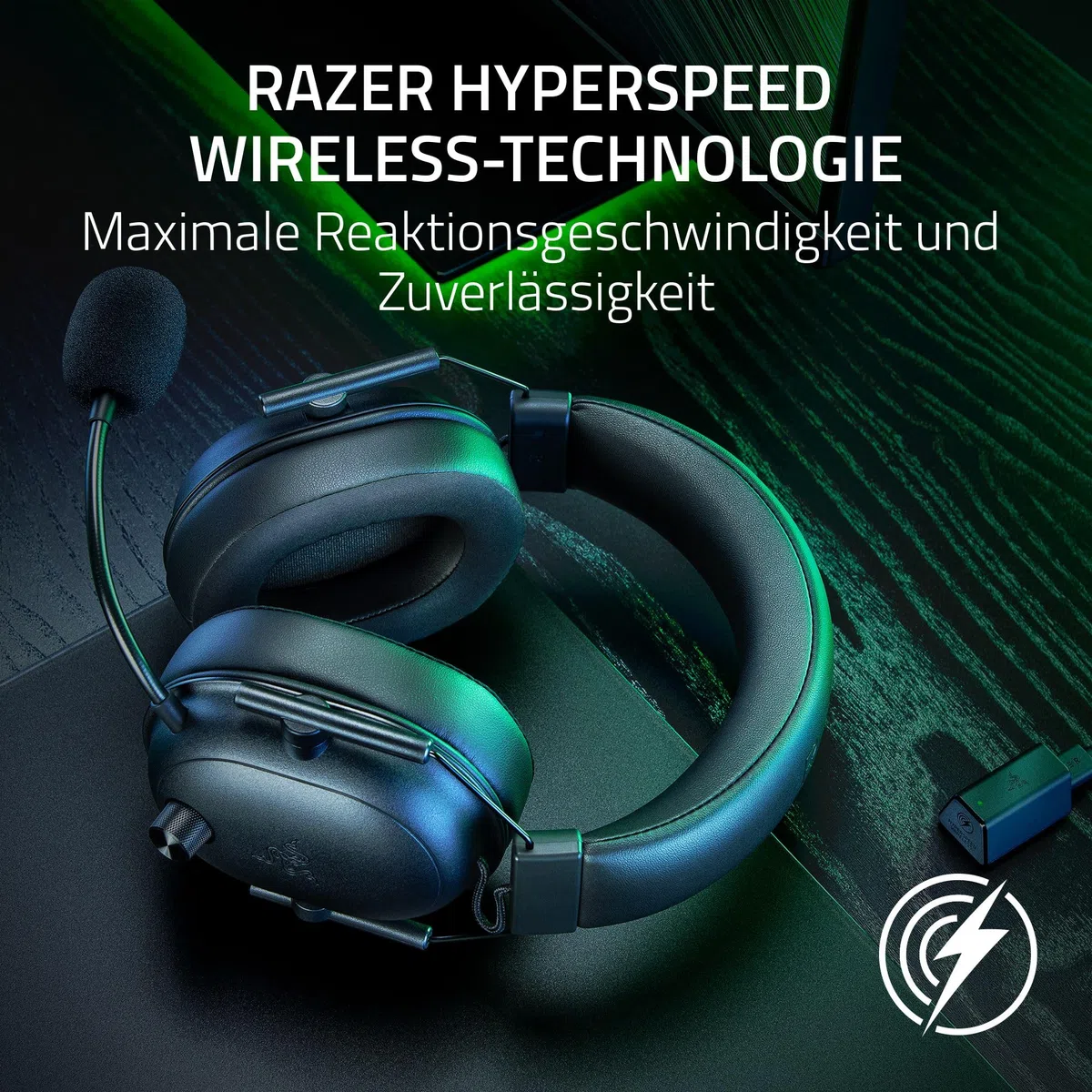 Razer BlackShark V2 HyperSpeed für PC - Kabelloses ultra leichtes E-Sport Gaming-Headset (280g, HyperClear Super-Breitband-Mik, TriForce Titanium 50-mm-Treiber, Bluetooth) Schwarz