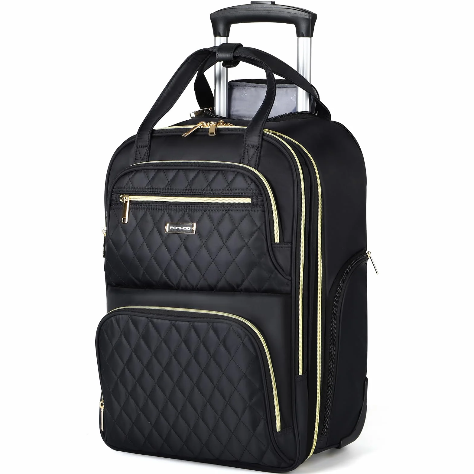 Ponhog Rucksack mit Rollen für Damen - 16 Zoll Business Laptop Trolley & Reiserucksack als Handgepäck, Laptoptasche für Arbeit, College und Reisen, Schwarz
