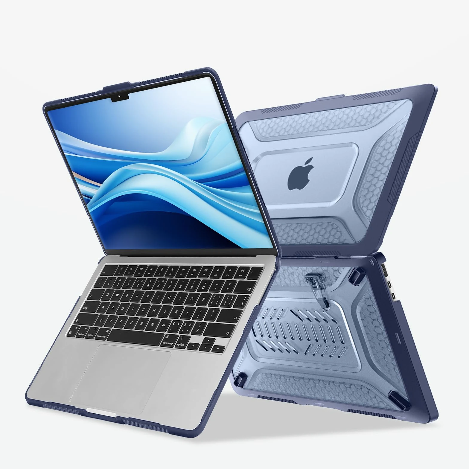 MOSISO Kompatibel mit MacBook Air 13 Zoll Hülle M5 M4 M3 M2 2026 2025-2022, Honigwabe TPU Bumper Hartschale Klappständer&Tastaturschutz für MacBook Air 13,6 Zoll A3449 A3240 A3113 A2681, Marineblau