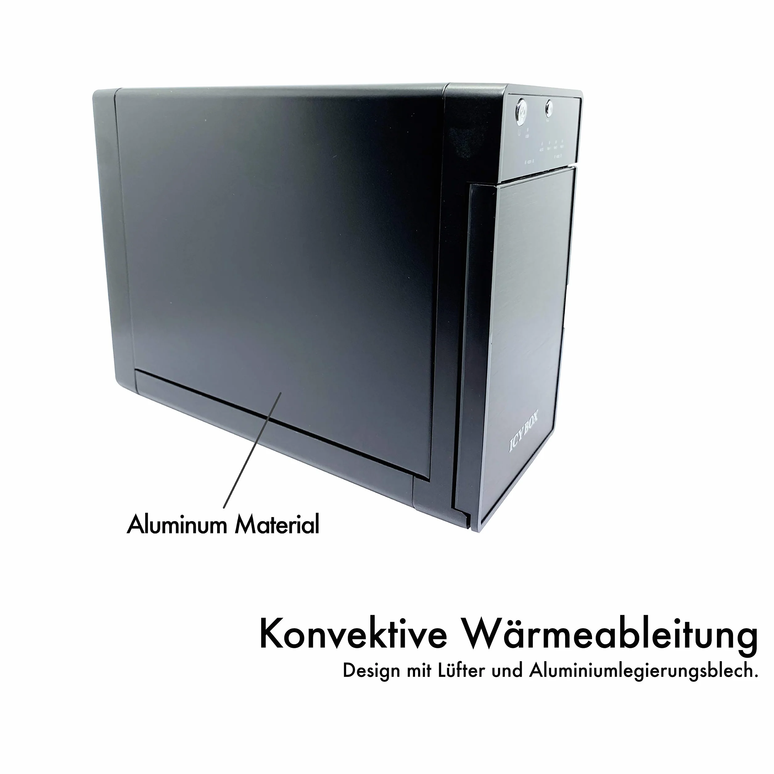 ICY BOX IB-RD3620SU3 Externes 2-fach Gehäuse (Raid 0/1, Single, JBOD) für 2x 3, 5 Zoll SATA i, II, III Festplatten, USB 3.0 (UASP) und eSATA Anschluss, Smart-Lüfter