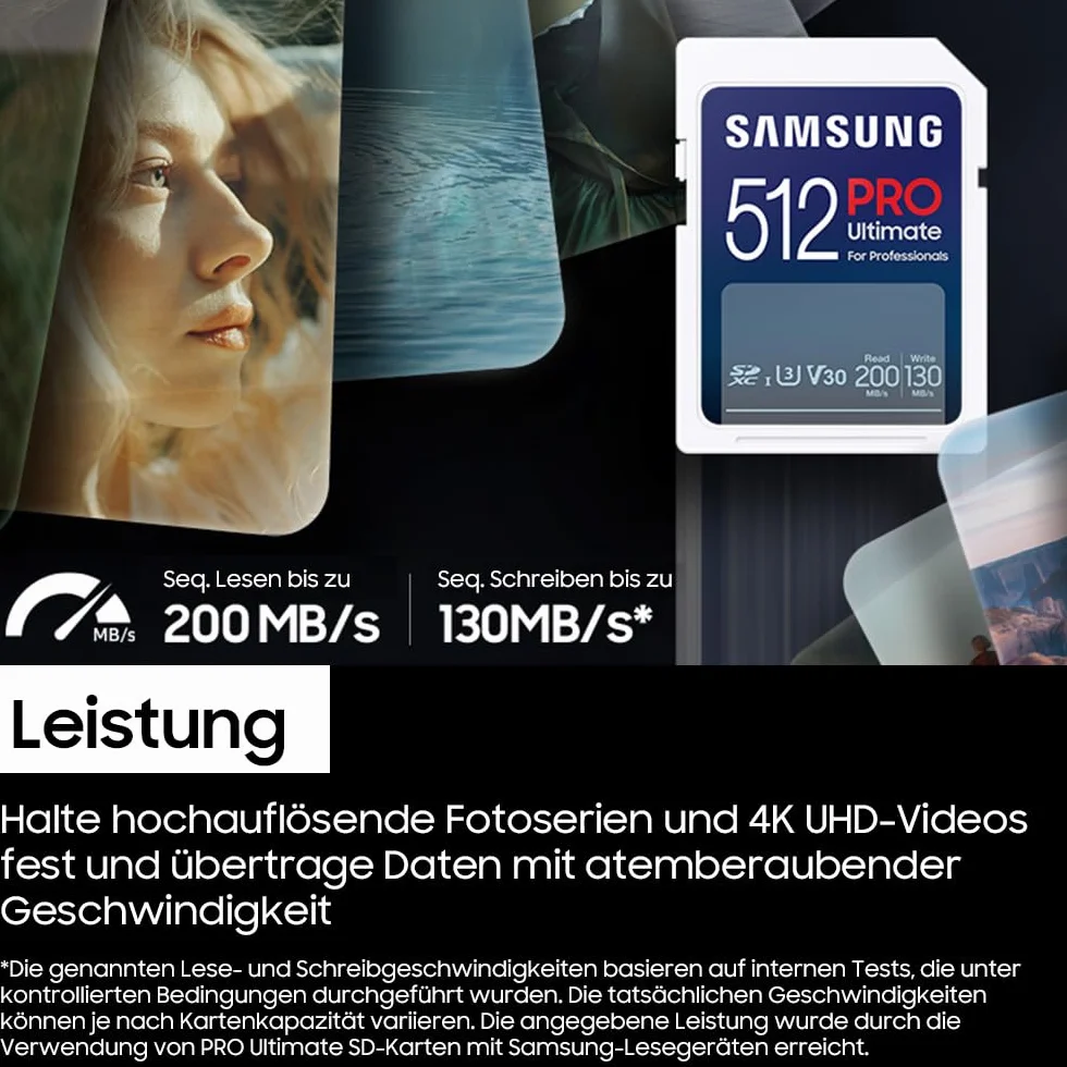 Samsung PRO Ultimate SD-Karte, 256 GB, UHS-I U3, Full HD & 4K UHD, 200 MB/s Lesen, 130 MB/s Schreiben, Speicherkarte für Kamera, PC, Drohne oder Action-Cam, Inkl. USB-Kartenleser, MB-SY256SB/WW
