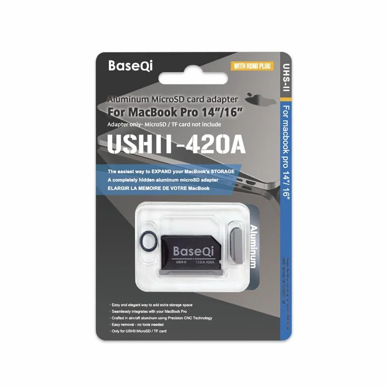 Baseqi UHS-II MicroSD-Adapter aus Aluminium für 2021 M1 / 2022 M2 / 2023 M3 MacBook Pro 14 Zoll und 16 Zoll