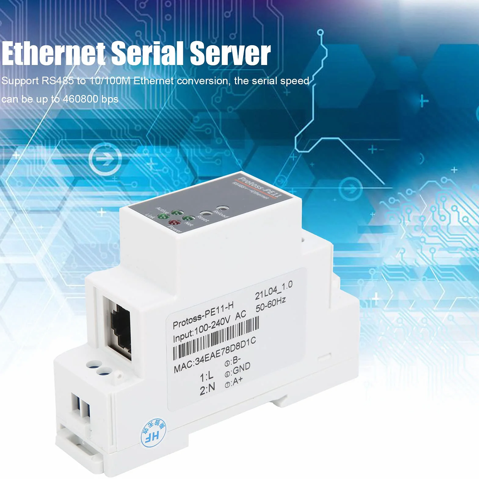 PE11-H RS485 zu seriellem Ethernet-Server Schienenmontage 100–240 VAC