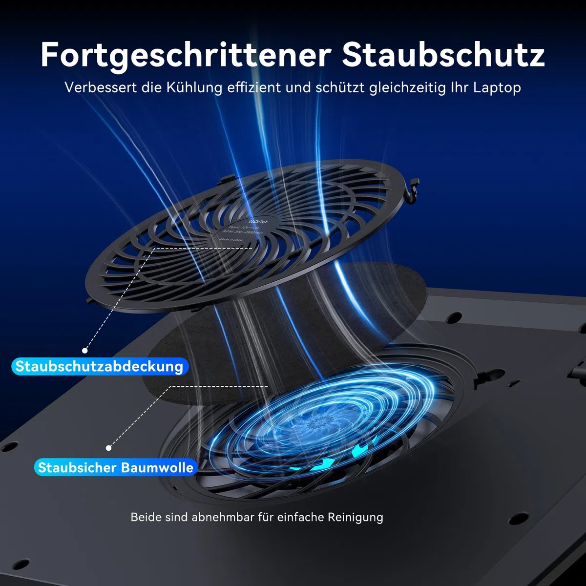 llano Gaming Laptop Kühler Kühlpad- mit stufenloser Geschwindigkeit 14cm Extra-groß Leistungsstarker Turbo-Lüfter & Dichtungsschaum schnelle Kühlung 15-19 Zoll Notebook 3-Port-USB-Hub Kein RGB