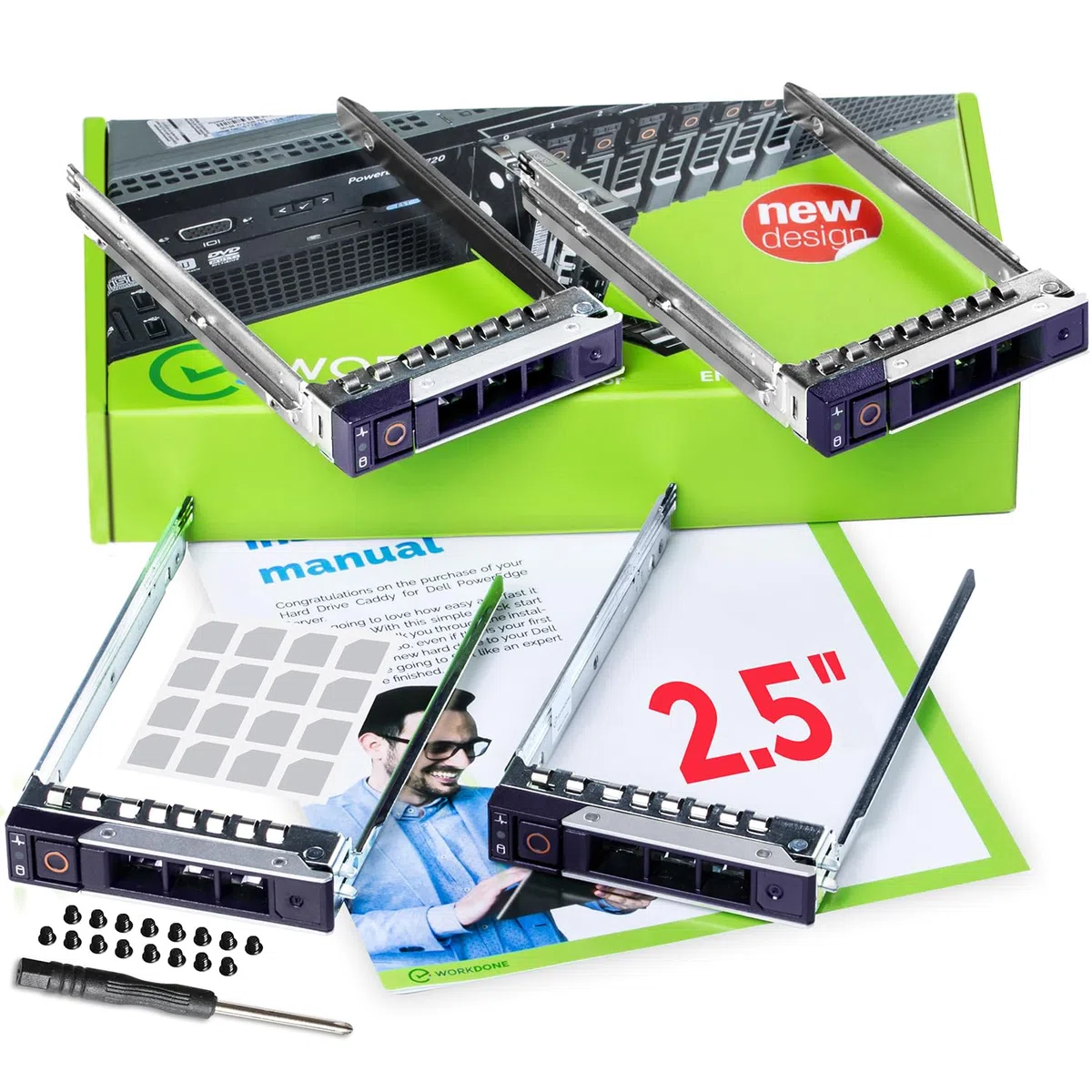 WorkDone 4er Pack - 2,5-Zoll Hard Drive Caddy Tray - kompatibel für Dell PowerEdge Server und XC-Serie - 14th Gen R440 R640 R740 R740xd R840 R940 R6415 R7425 - DXD9H SSD SAS Gehäuseträger