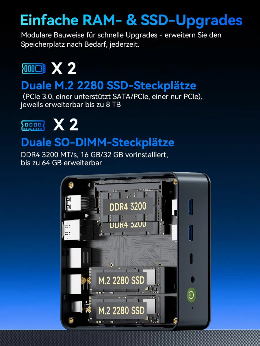 GMKtec AMD Mini PC Ryzen 7 7730U(Schlagen Sie Ryzen 7 5825U) (8 C/16 T4,50 GHz), W-11 Pro 16 GB RAM+512G PCIe-SSD, Dual NIC LAN 2.5GbE, M5 Ultra Mini Computer, WiFi 6E, USB-C, BT 5.2, DP, HDMI 2.0