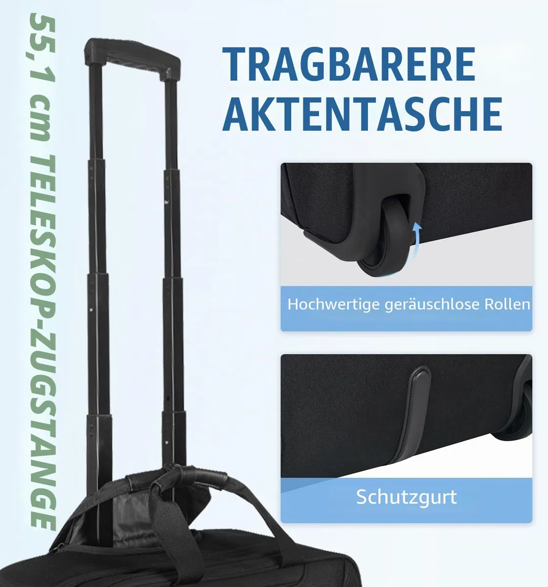 EMPSIGN Business Trolley Laptoptasche mit Rollen, Rolling Laptop Case mit Rädern bis zu 17,3 Zoll Laptop wasserdichte Aktentasche für Geschäft/Pendeln/Reisen/Schule, Schwarz