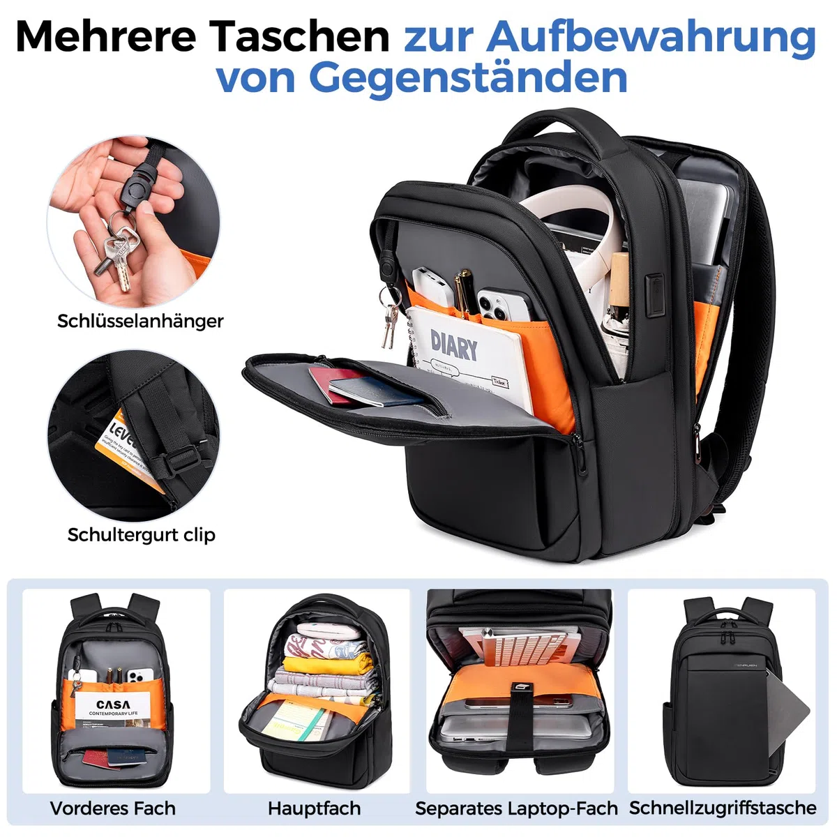 Fenree.geer Rucksack Herren –Handgepäck Rucksack 17.3-Zoll Laptop Rucksack Erweiterbar (Wasserdicht & Anti-Diebstahl) – Elegante Laptoptasche für Büro, Reisen, Pendeln und Schule – Unisex Design