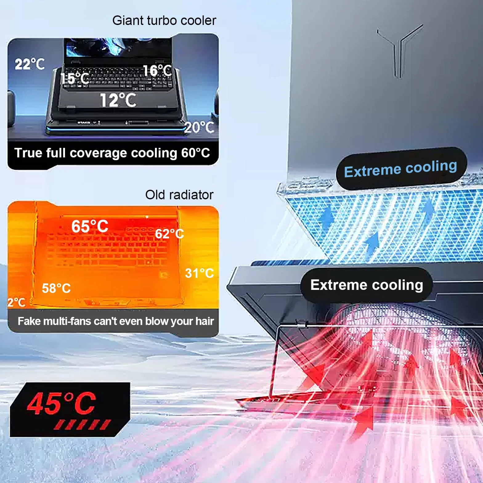 Gaming Laptop Kühler Kühlpad mit Touch-Bedienung stufenloser, Laptop Cooler für Schnelle Kühlung 13-19 Zoll Notebook mit stufenloser Geschwindigkeit 18cm Extra-groß Leistungsstarker Turbo-Lüfter