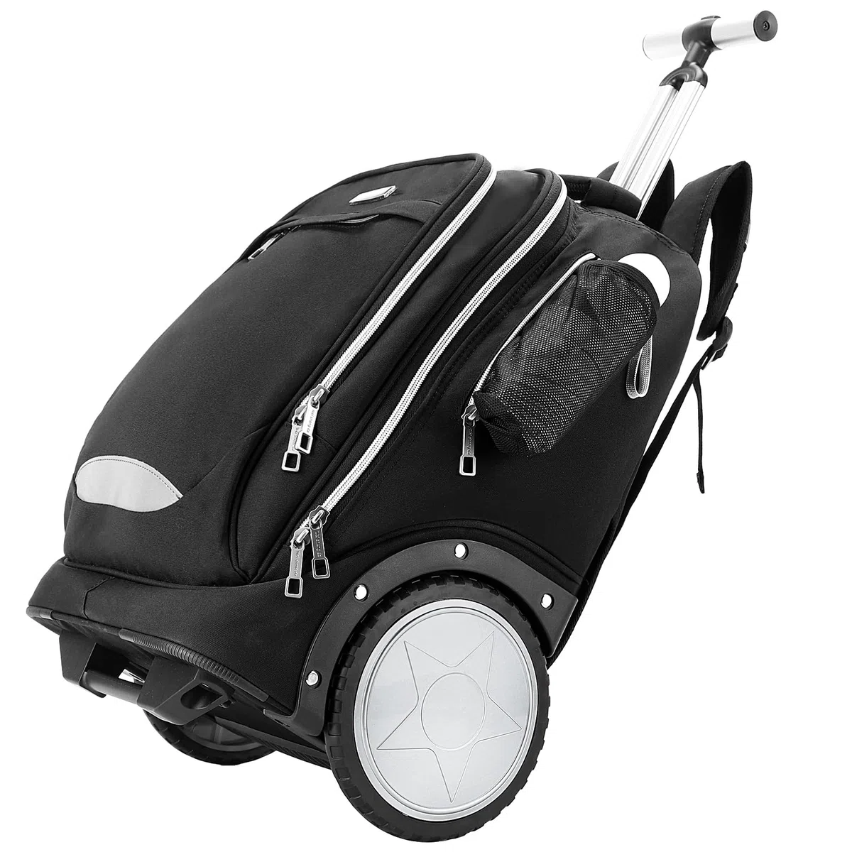 Rucksack mit Rollen, Rucksack trolley doppelt verstärktem Teleskopgriff, leichtes Hinauf- und Hinuntergehen von Treppen, Handgepäck-Rucksack mit Laptopfach für Geschäftsreisende und Pendler, Schwarz