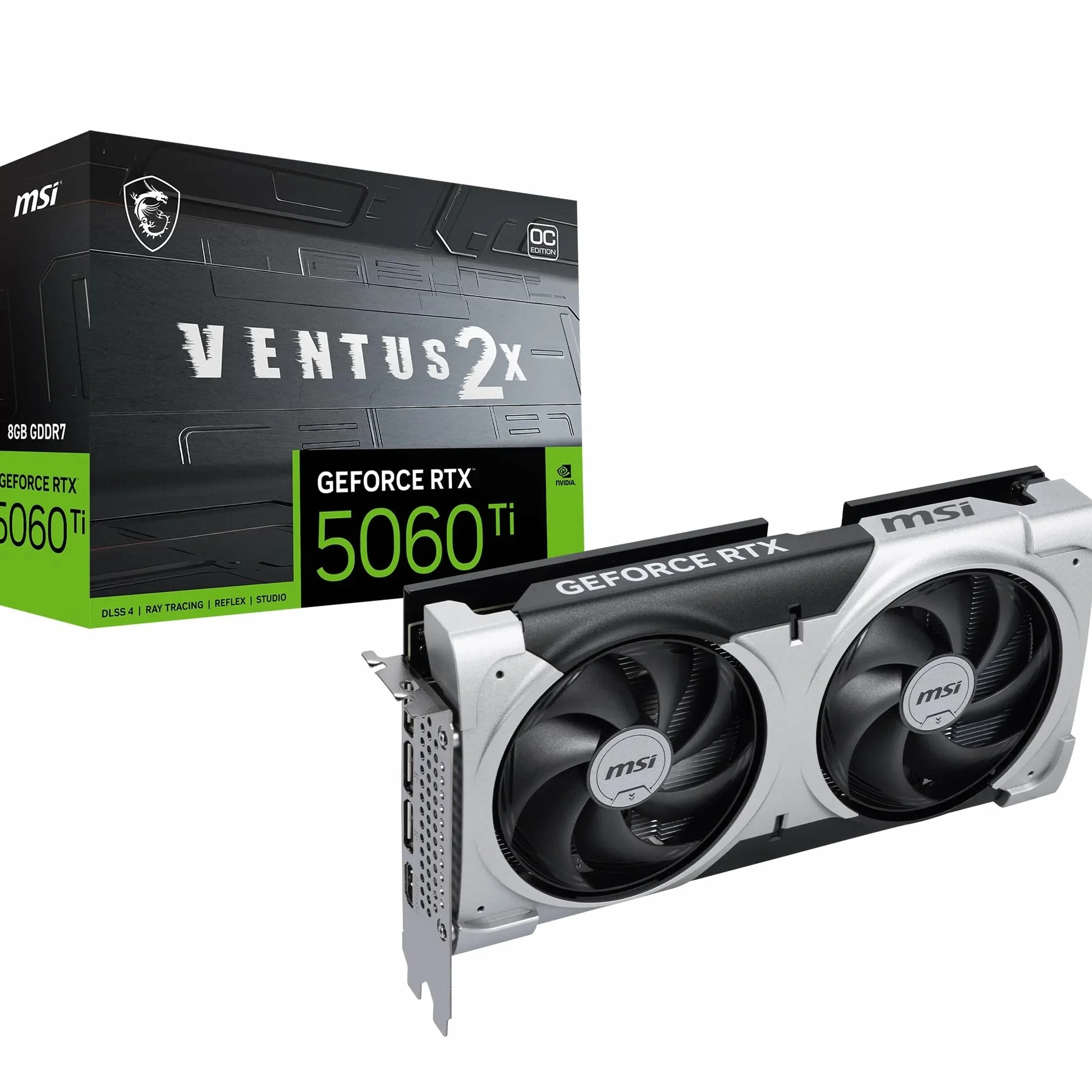 MSI GeForce RTX 5060 Ti 8G Ventus 2X OC Plus - 8GB GDDR7 (28Gbps/128-bit), PCIe 5, Boost: 2602 MHz, HDMI 2.1b, DisplayPort 2.1b, Extra Core-Pipes