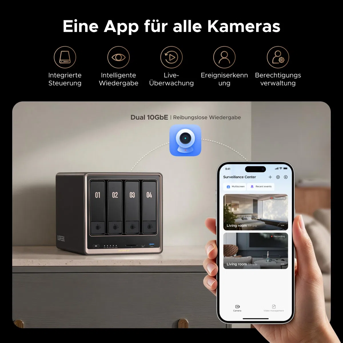 UGREEN NASync DXP4800 GT 4-Bay Desktop-NAS-Bundle mit USV