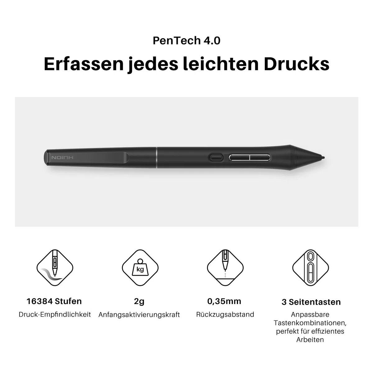 HUION Kamvas 13 Gen 3 Grafiktablett mit Display, 13,3-Zoll-Zeichenmonitor aus Canvas-Glas, 99% sRGB-Abdeckung, neues PenTech 4.0, 16384 Stiftdruck, Zwei Drehregler, Verstellbarer Ständer, Schwarz
