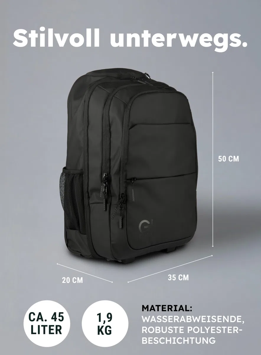 Trolley-Rucksack - Business Laptop- & Tablet-Trolley - Reiserucksack & Handgepäck - wasserabweisend & robust - viele Fächer mit Hauptfach für Kleidung - für Arbeit, Schule, Reisen & Uni