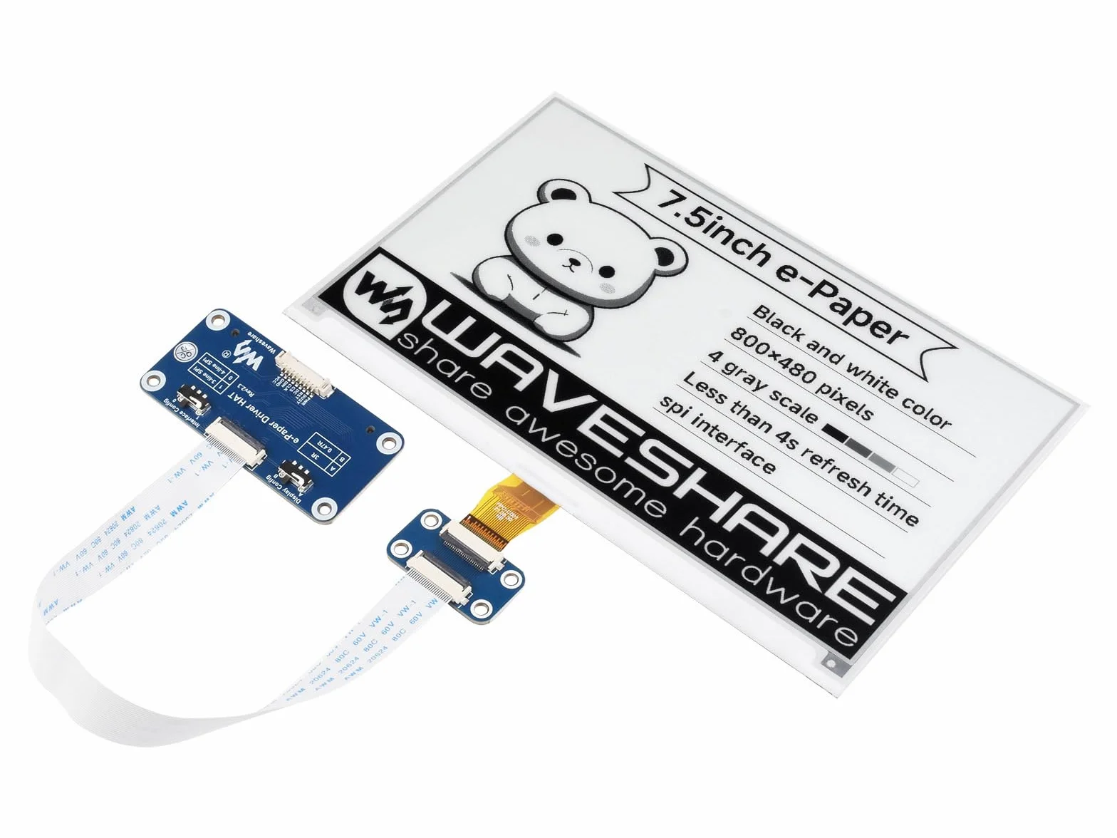 Waveshare 7.5 inch E-Paper Display Hat V2 800x480 3.3v/5v E-Ink Screen SPI Interface for Raspberry Pi Jetson Nano STM32