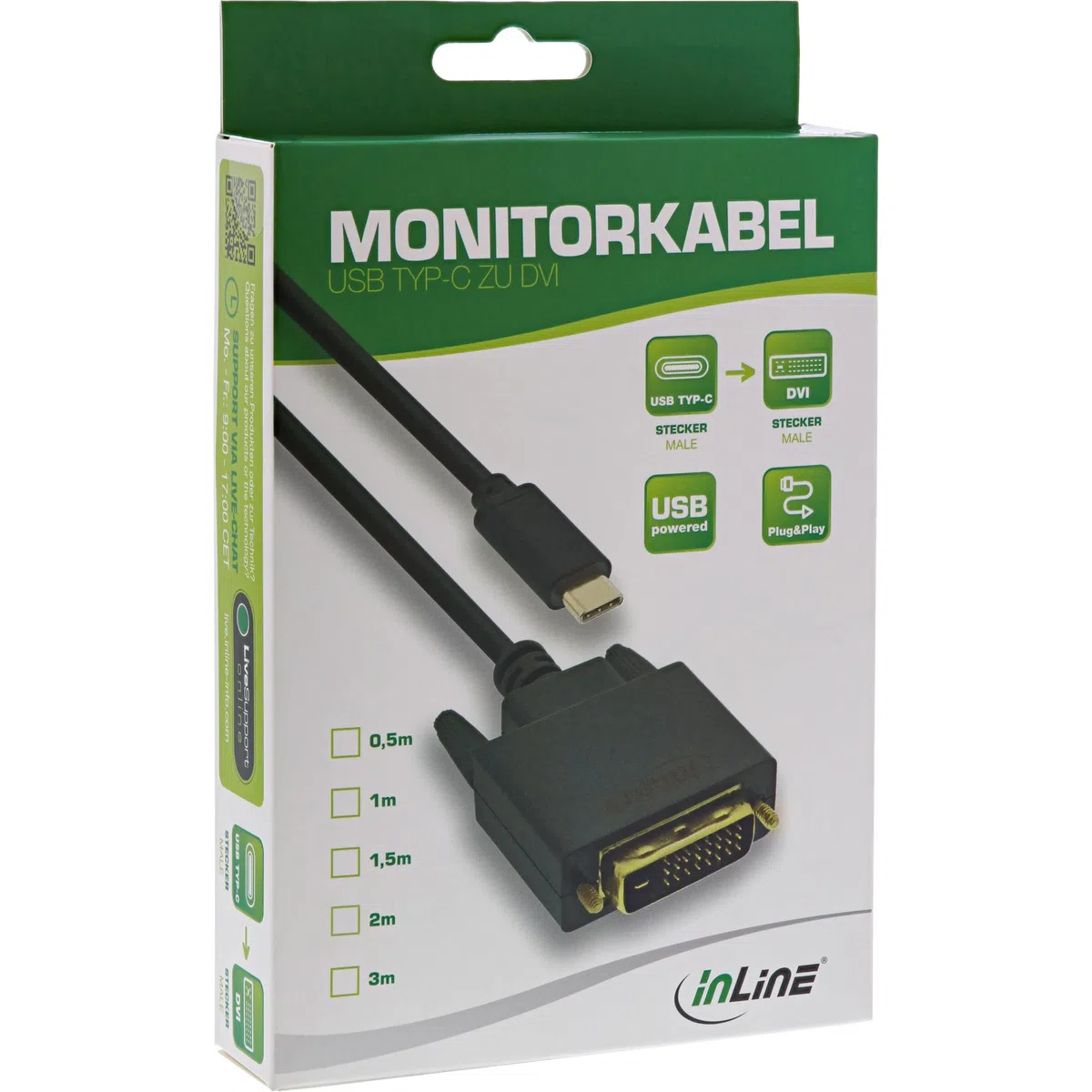 InLine 64132 USB Display Kabel, USB Typ-C Stecker zu DVI Stecker (DP Alt Mode), schwarz, 2m