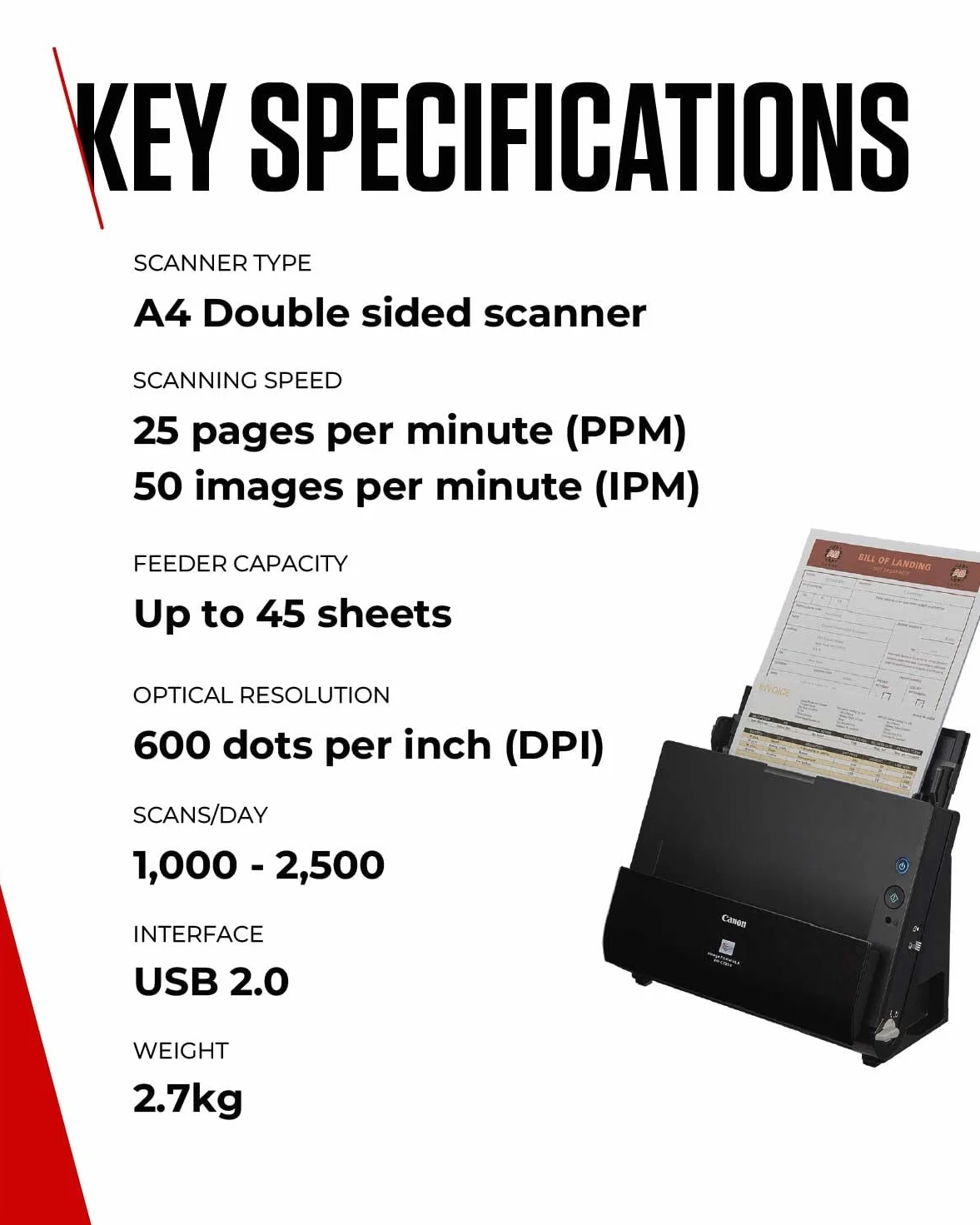 Canon DR-C225 II - imageFORMULA Dokumentenscanner (Duplex, Einzug, Farbe, 600dpi, 25 Seiten/Min, PDF OCR, kompakt, schwarz)