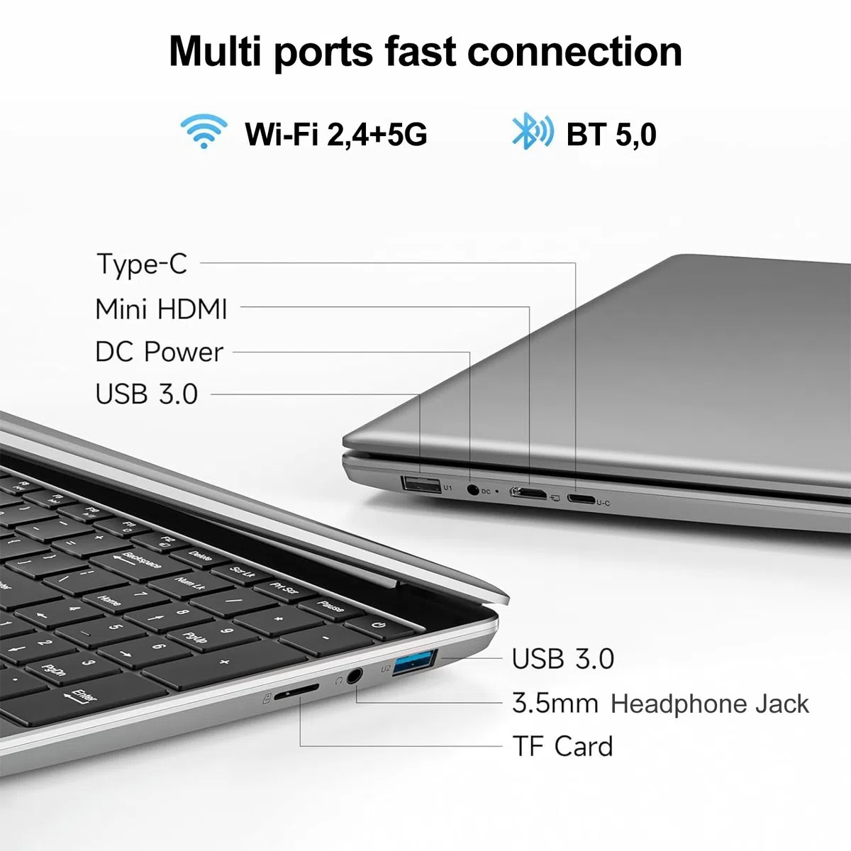 jumper Laptop 15,6 Zoll FHD Display, 12 GB RAM 512 GB ROM TF Erweitern 512GB, 5205U Prozessor Notebook(bis zu 2,3 GHz), 2 Stereo-Lautsprecher/USB 3.0/Typ-C/Zehnertastatur