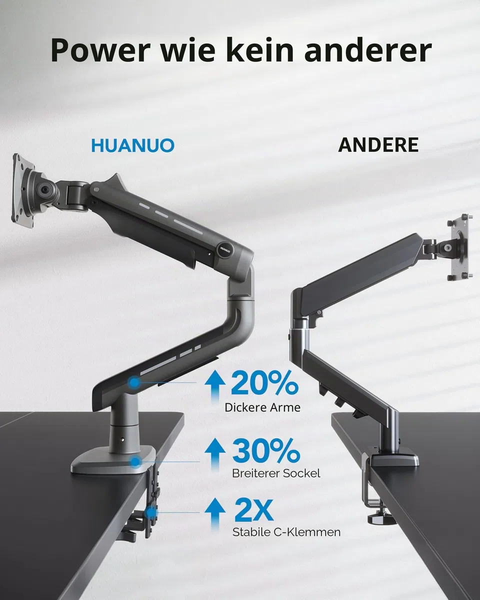 HUANUO Monitor Halterung für Ultrawide-Bildschirme bis 49 Zoll, Hält 18 kg, Ultrawide Bildschirmhalterung, Vollständig Verstellbarer Monitorarm mit C-Klemme, Durchbruchbasis, max. VESA 100x100mm