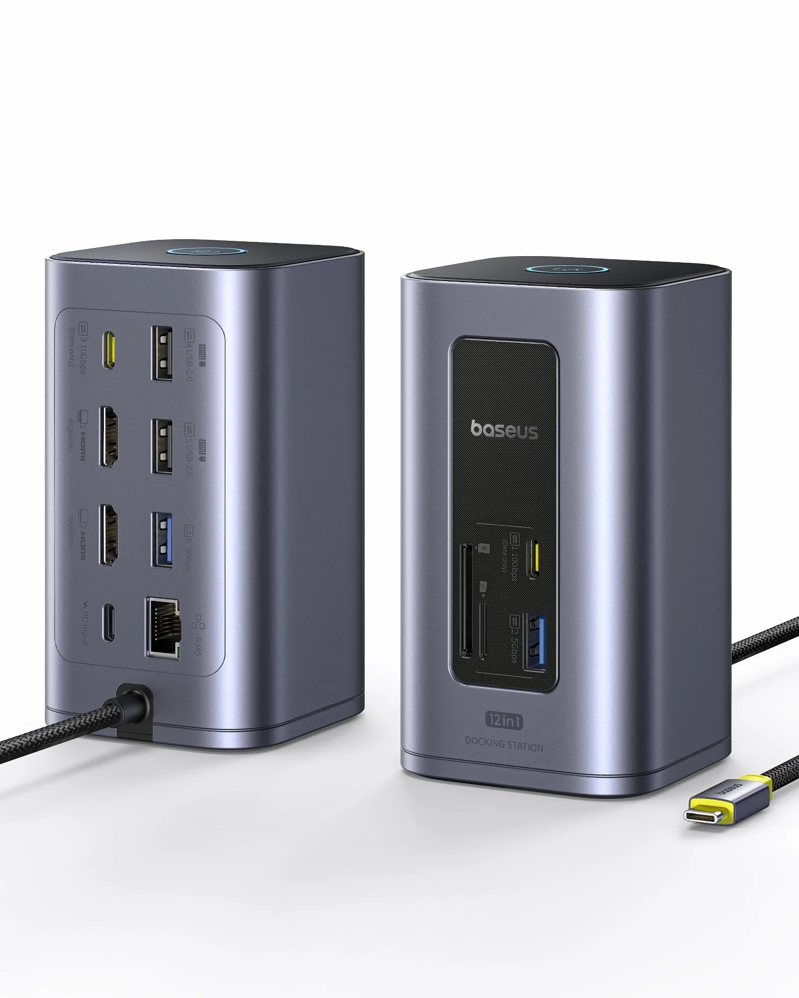 Baseus Nomos Air 12 in 1 Docking Station Dockingstation 2 Monitore für Windows, mit 4K HDMI, 10Gbps USB-C/A, SD/TF, 100W PD, Gigabit Ethernet, Kompatibel für Laptop HP/Lenovo/Dell/Acer