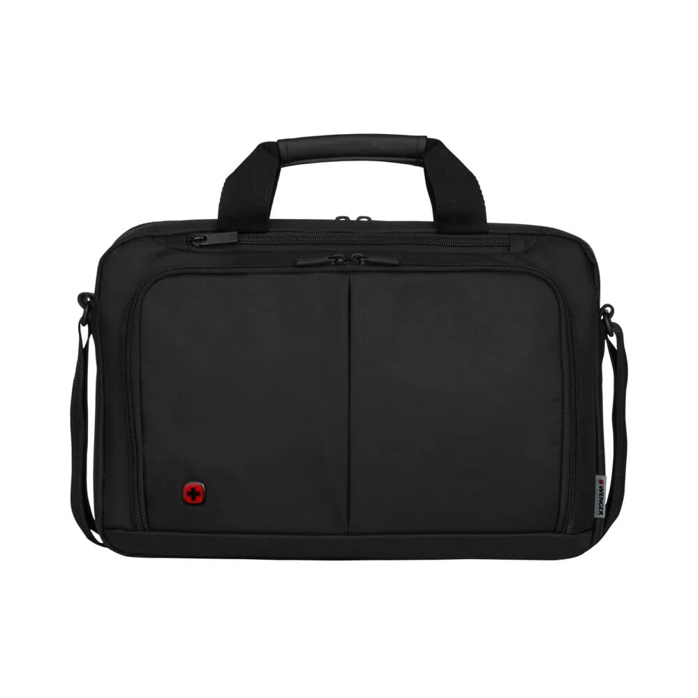 WENGER Source Laptop-Tasche zum Umhängen, Notebook bis 14 Zoll, Tabletfach bis 10 Zoll, Aktentasche, Organizer, 5 l, Damen Herren, Büro Business-Reisen Uni, Schwarz, 601064