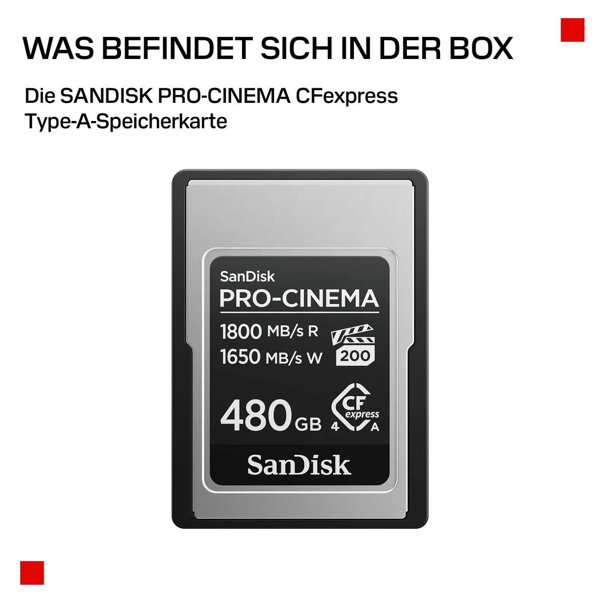 SanDisk PRO-Cinema CFexpress Type-A-Speicherkarte 480 GB (Lesen bis zu 1.800 MB/s, Schreiben bis zu 1.650 MB/s, 4K, 6K, 8K, VPG200)
