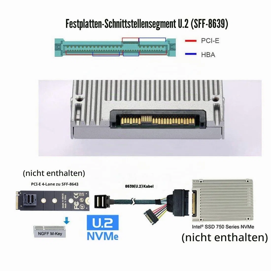 chenyang PCIe 4.0 SFF-8643 auf SFF-8639 Kabel mit SATA-Stromversorgung für U.2 SFF-8639 NVME SSD Motherboard Interne Erweiterung 1,64 FT/0,5M