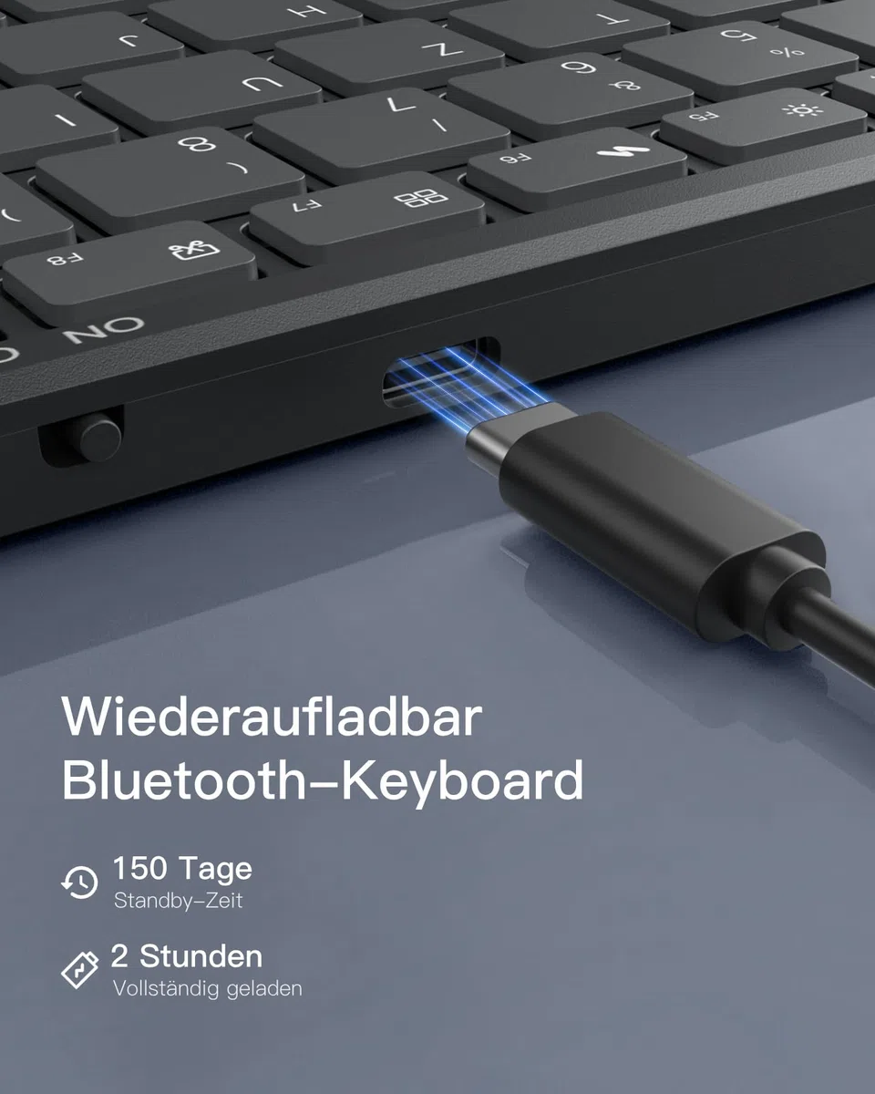 Inateck Faltbare Mini Tastatur, KI-Funktion mit Touchpad,3 Bluetooth-Kanälen, kompatibel mit iPadOS Android, Windows, QWERTZ, KB604