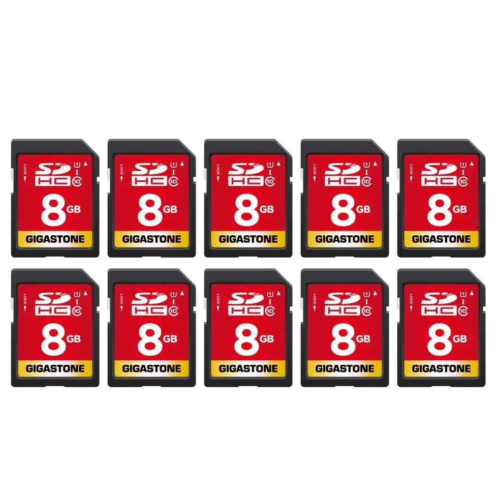 GIGASTONE 8GB SDHC Speicherkarte 10er-Pack, bis zu 80 MB/s, für Digitalkameras Canon Olympus PC