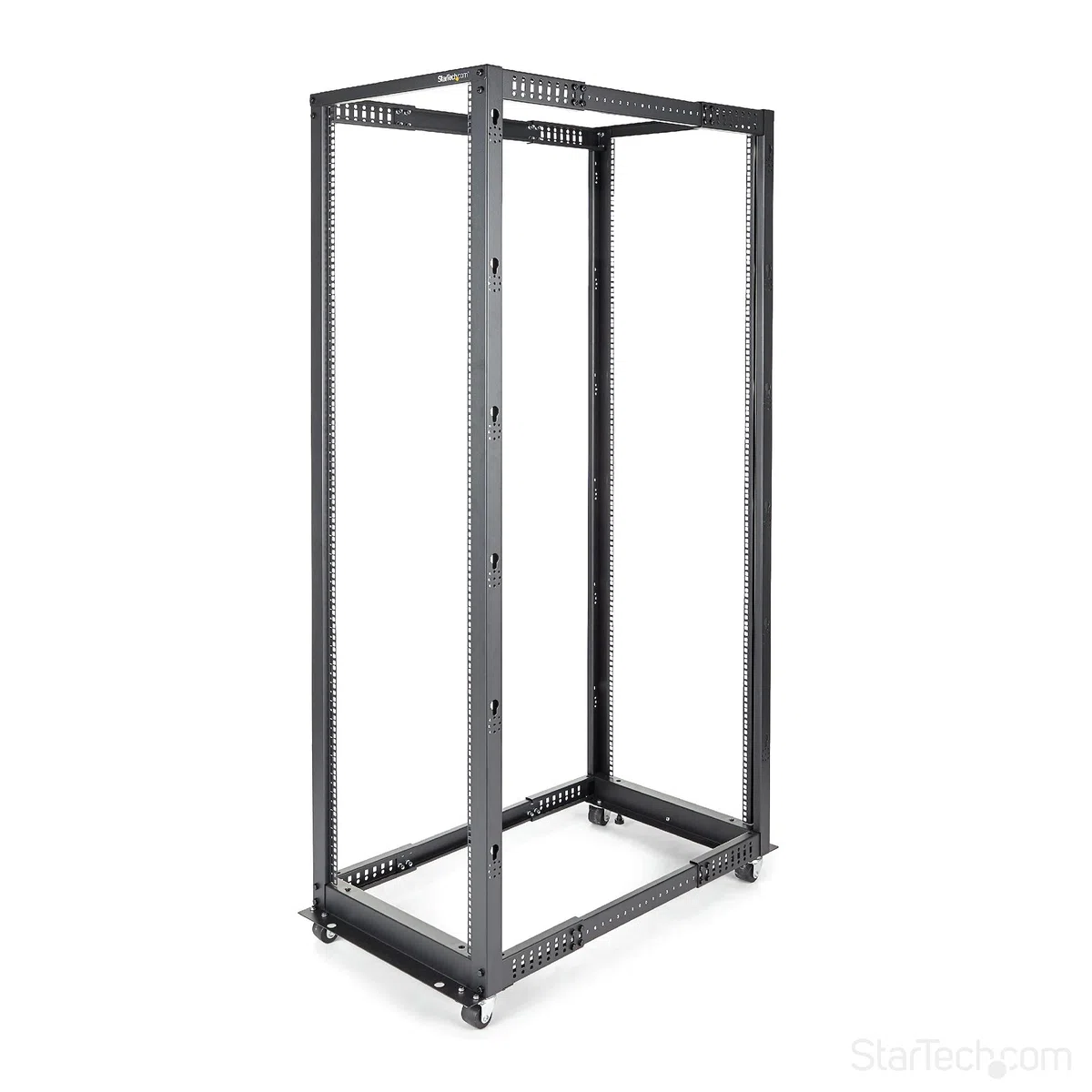 StarTech.com 4-Pfosten 42 HE Mobiles Open Frame Serverrack, 19" Netzwerk Rack mit Rädern, Rack für Computer/AV/Daten/IT Geräte - Rollen, Nivellierfüße oder Bodenmontage (4POSTRACK42)