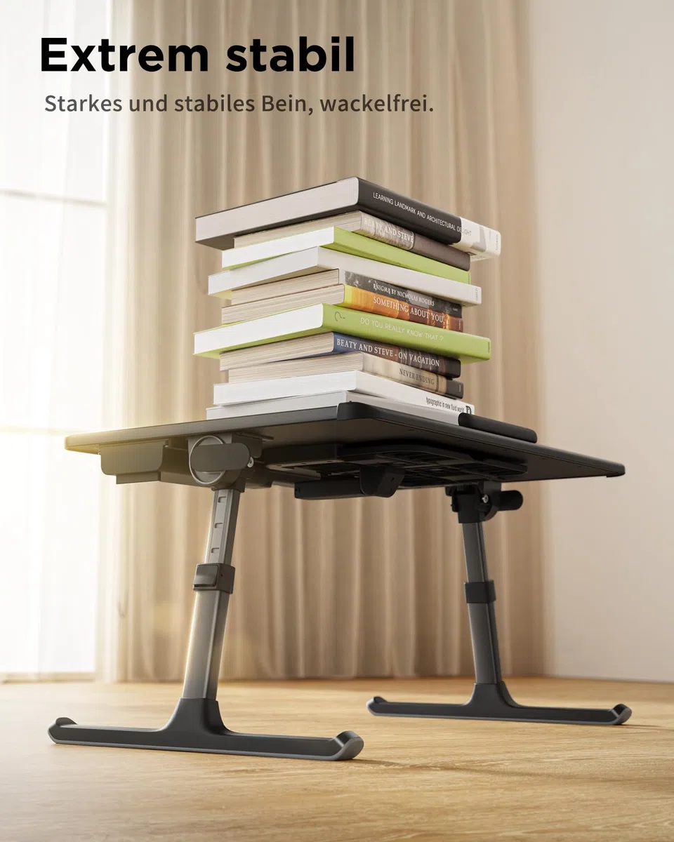 SAIJI Laptop Tisch [Premium XXL Extra Groß] mit Höhenverstellbarem Lesepult, Vielseitig Einsetzbarer Premium Bett Tisch, Faltbarer Laptoptisch fürs Bett mit Schublade (Schwarz)