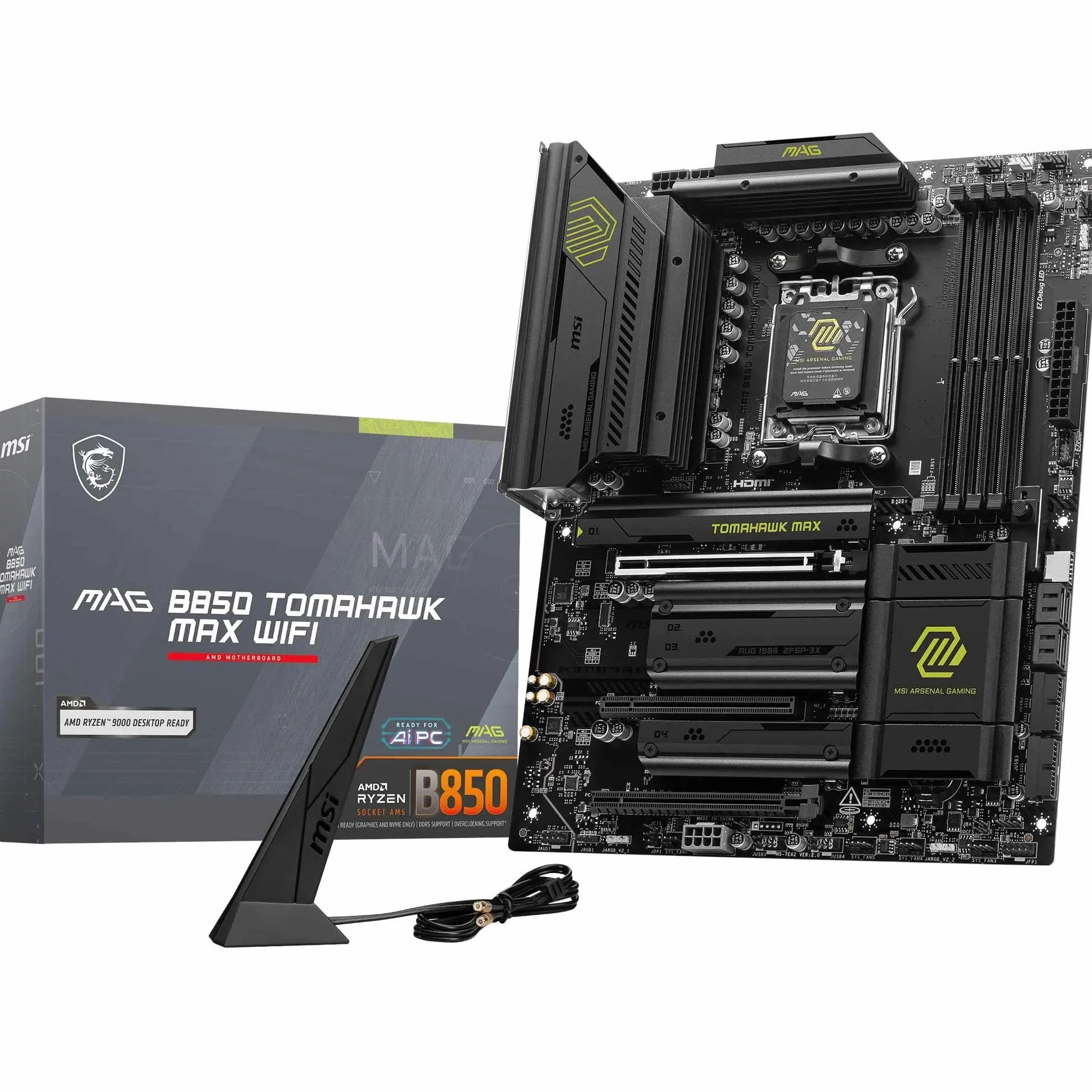 MSI MAG B850 Tomahawk MAX WiFi Mainboard, ATX - Unterstützt AMD Ryzen 9000/8000/7000 Prozessoren, AM5-80A SPS VRM, DDR5 Memory Boost 8400+ MT/s (OC), PCIe 5.0 x16, M.2 Gen5, Wi-Fi 7, 5G LAN