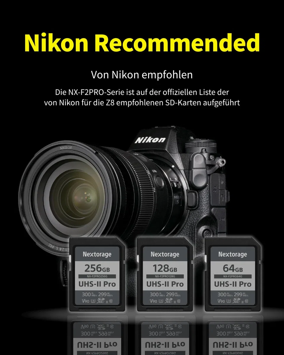 Nextorage SD Karte 256GB UHS-II SDXC, japanische speicherkarte datenspeicher SD Card, Kamera Zubehör für Nikon/Canon/Sony/Fujifilm/Nintendo Switch, F2PRO NX-F2PRO256G