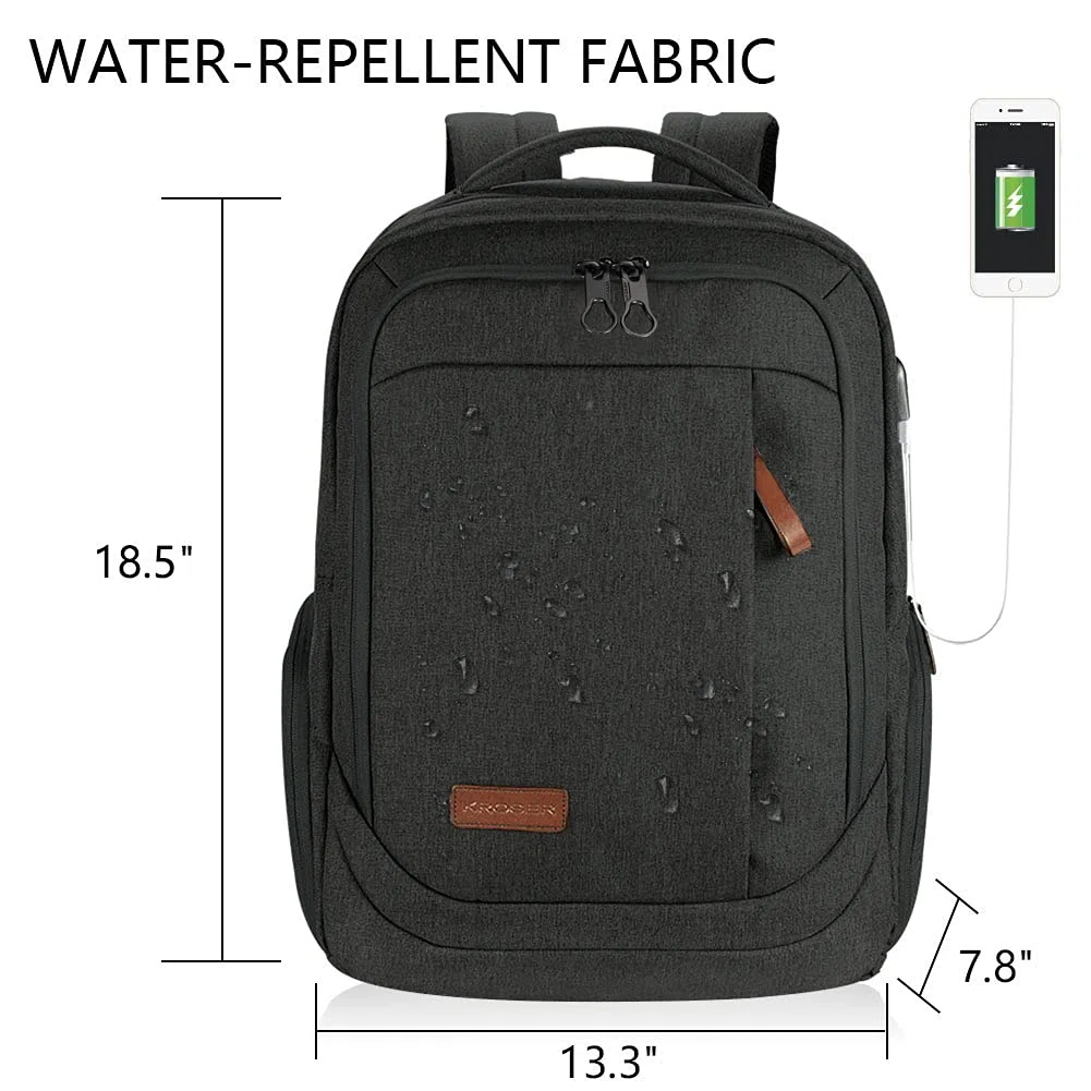 KROSER Laptop Rucksack 17,3 Zoll Handgepäck Daypack wasserabweisende Multifunktions-Laptoptasche für Business/Reisen/Damen/Herren-schwarz