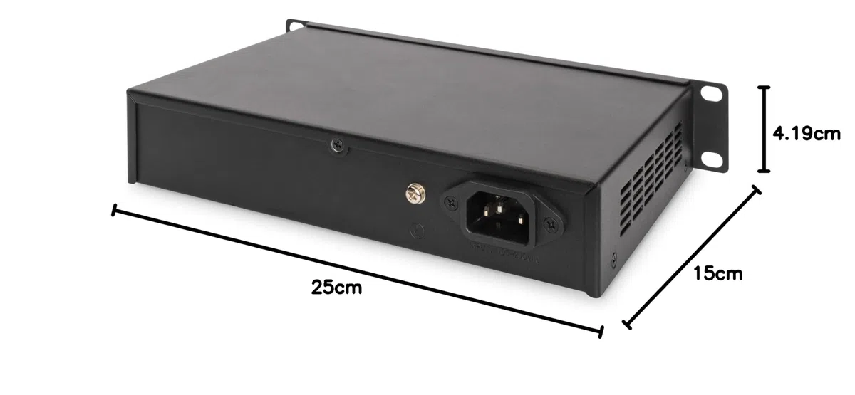 DIGITUS Netzwerk-Switch – 10 Zoll 1HE – 1 Gbit/s – 16 Ports – Unmanaged | 16x RJ45 – Auto MDI/MDI-X – Gigabit Ethernet – Für 10-Zoll (254 mm) Netzwerkschränke – Schwarz